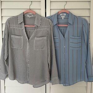 Express Portofino Button Down Camp Shirt Blouse Striped Medium Petite Bundle